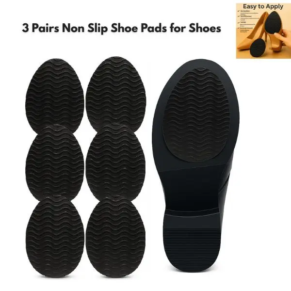 3 Pairs Non Slip Shoe Pads for Shoes, Self Adhesive Anti Slip Sole Protectors, Shoe Grip Pads for Dress Shoes, High Heels & Leather Soles, Skid Resistant Shoe Sole Repair Stickers (Black)