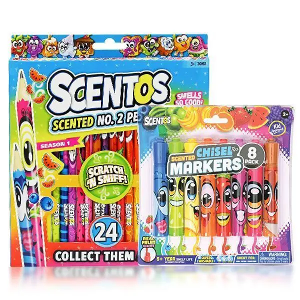Scentos Scented Markers & Colored Pencils Set for Kids, Non-Toxic Fruit Scented Washable Art Drawing Kit, Coloring Set for Drawing, Crafts, Back to School & Holiday Gifts
