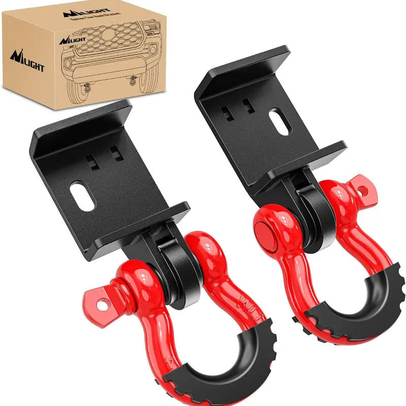 Nilight 2-Pack Demon Tow Hook Brackets (2 Sets) - 3/4" D-Ring Ready, 7/8" Screw Pin, Isolator Rubber Washers, Corrosion-Resistant Factory Bumper Towing Accessory for 2009-2023 Tacoma, Easy Install, Secure Attachment, Truck Accessory