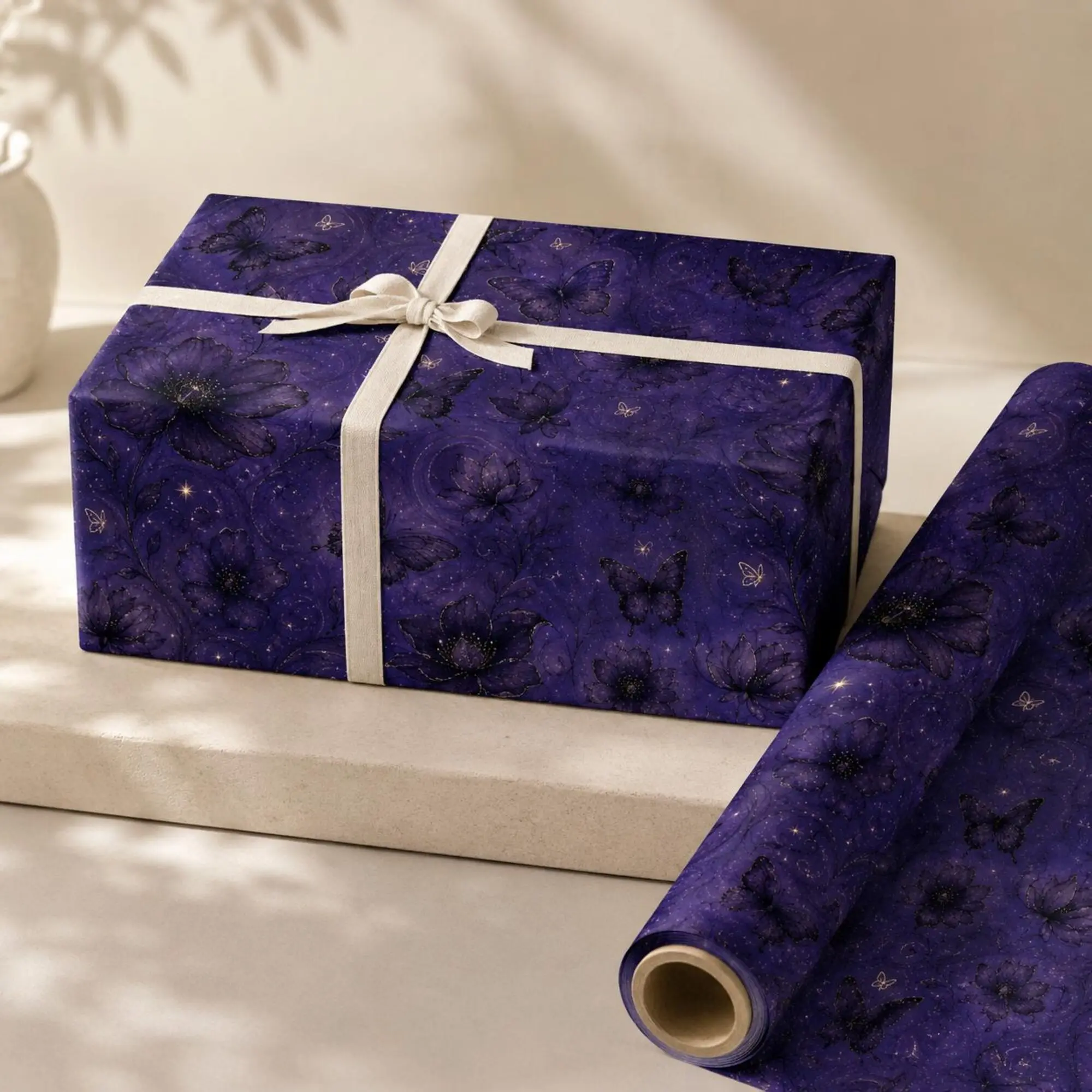 Purple Butterfly Wrapping Paper, Dark Floral Gift Wrap, Celestial Butterfly Paper, Gothic Floral Wrap, Mystic Gift Paper