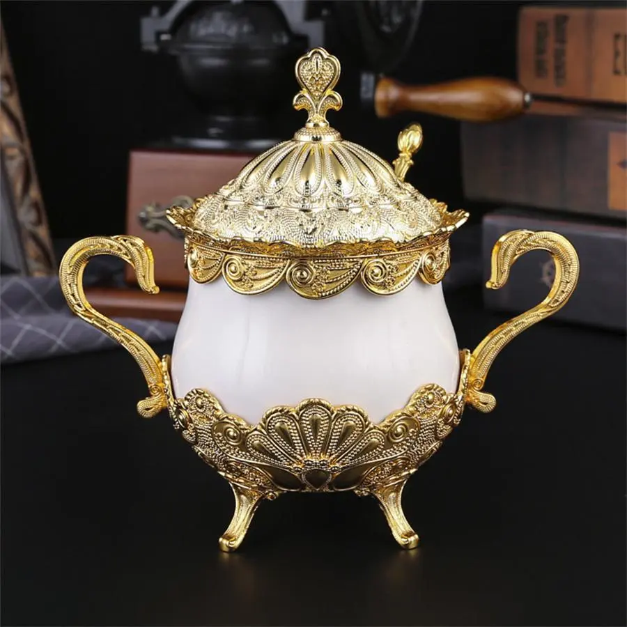 European Style Ceramic Seasoning Jar with Lid, 1 Count Exquisite Vintage Seasoning Storage Jar, Seasoning Container for Home Kitchen Dining Room, Utensils, Canister, Kitchenware, Spices Containers, Spice Containers