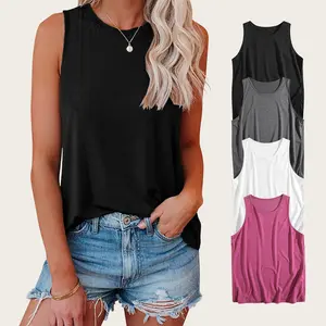 Holafish Summer Basic Tank Tops for Women Plain Round Neck Sleeveles T Shirts Fitted Breathable Workout Racerback Soft Beach Vacation Fashion Outfits