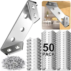 50 count Corner Brackets For  with 300 Screw,  Stainless Steel Metal Shelf Brackets Furniture Corner Connector For , Universal Size Sturdy Angle Bracket Corner Brace  Fixing