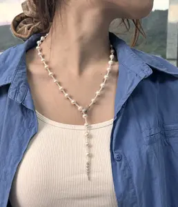 NC40-The ‘Serpentina’ Lariat A Freshwater Pearls Necklace with a Mythical Serpent Motif pearl lariat necklace long pearl necklace, sweater chain, sautoir necklace, snake necklace, serpent jewelry, freshwater pearls, quiet luxury