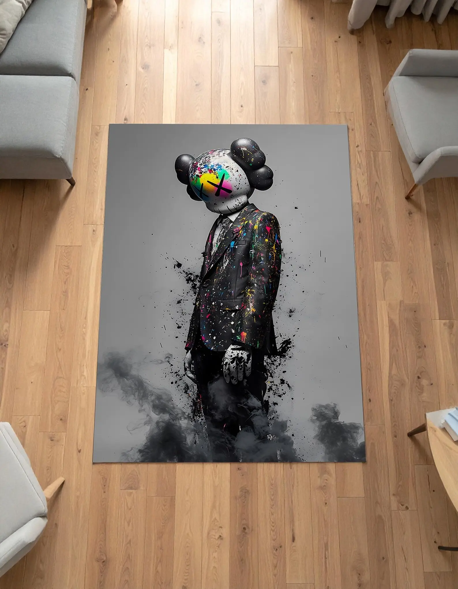 Kaws Inspired Graffiti Art Area Rug - Modern Pop Style, Contemporary Household Textile Home Decor