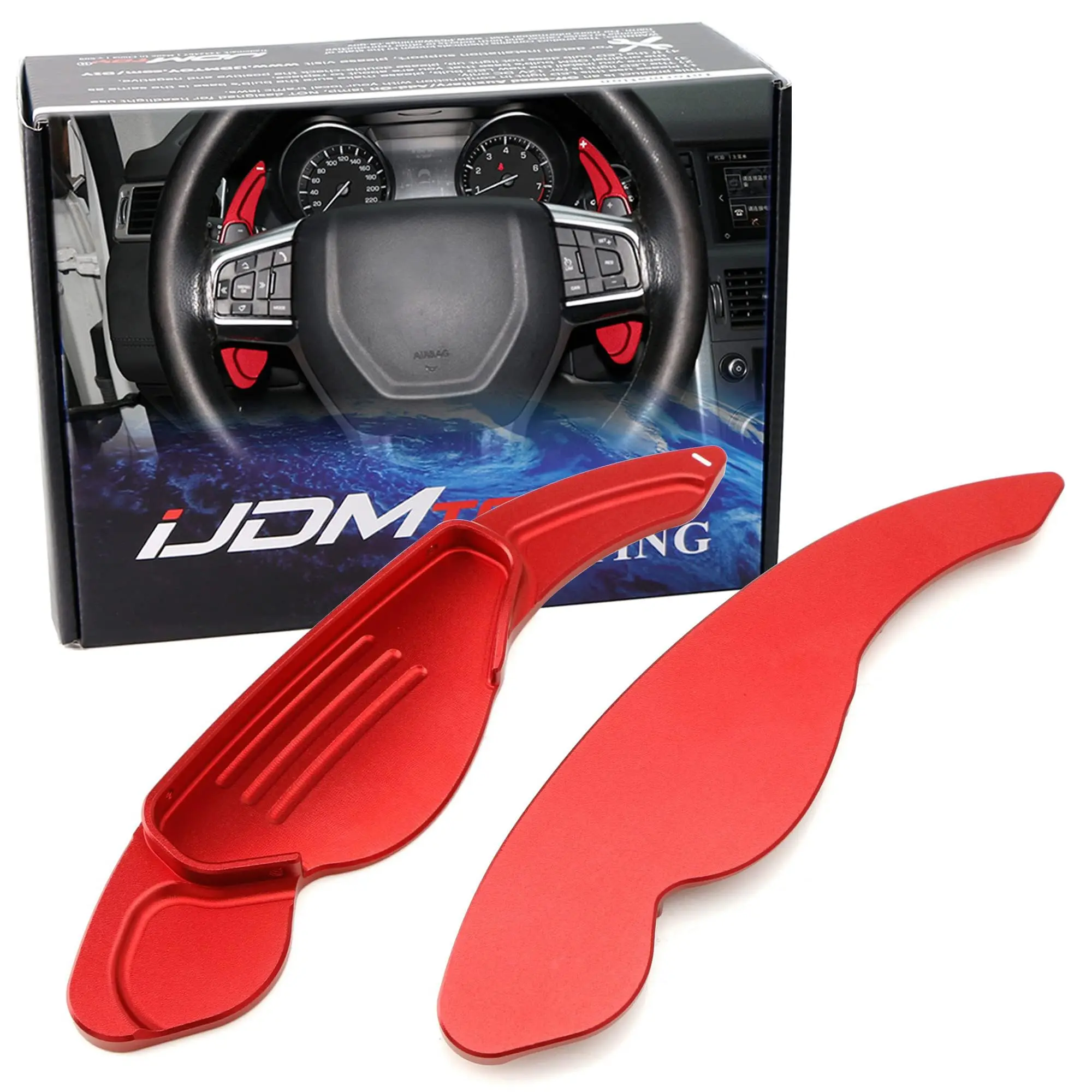 iJDMTOY Red CNC Billet Aluminum Large Paddle Extensions For Jaguar F-Pace E-Pace XE XF XJ, For Land Rover Evoque, Discovery Range Rover Sport, etc