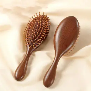 Wooden Comb Brush with Wooden Bristles, Anti-Static No-Knot Design, Suitable for Normal Hair, Cushion Massage Comb, 150 Degree Knot-Free, Detangler Brush