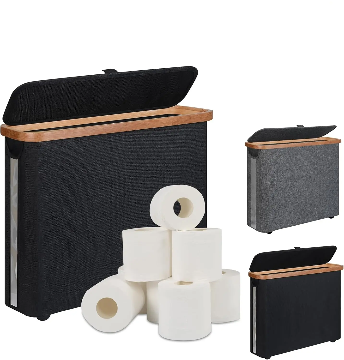 Toilet Paper Storage for 12 Rolls- Ultimate Bathroom Organizer, Free Standing Holder,Waterproof Basket with Bamboo Lid - Elegant Toilet Paper Storage Holder,father’s day gift,home essentials