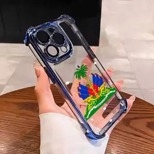 Creative design of the Haiti flag with multi-colored border Suitable for Aesthetic Electroplated TPU Casing For iphone 17 16 15 14 13 12 PRO PLUS MAX Samsung S26 Four Corners Anti-Fall Transparent Casual Soft Silicone Phone Cases High-end durable  L1725