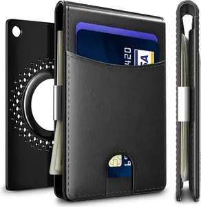 Faux-Leather Wallet for Front Pocket with Strong Money Clip, Multiple Card Slots, AirTag Slot