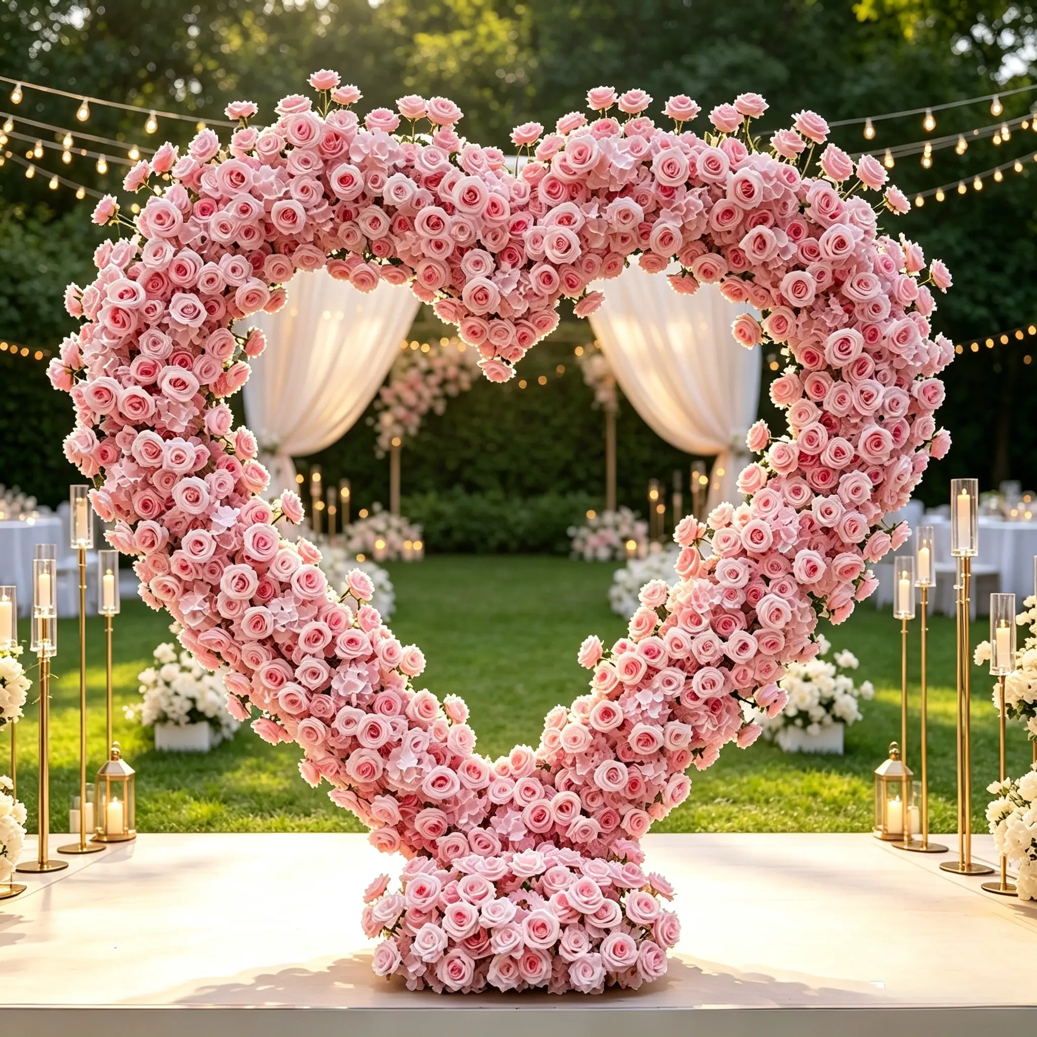 Pastel Light Pink Dense flower Heart Flower Arch Romantic Faux Floral Heart Frame Backdrop For Wedding Reception Gender Reveal Sweet 16 Birthday Valentines Day Graduation Banquet Cafe Studio Display Reusable Outdoor Event Photography Wall Decor Supplies
