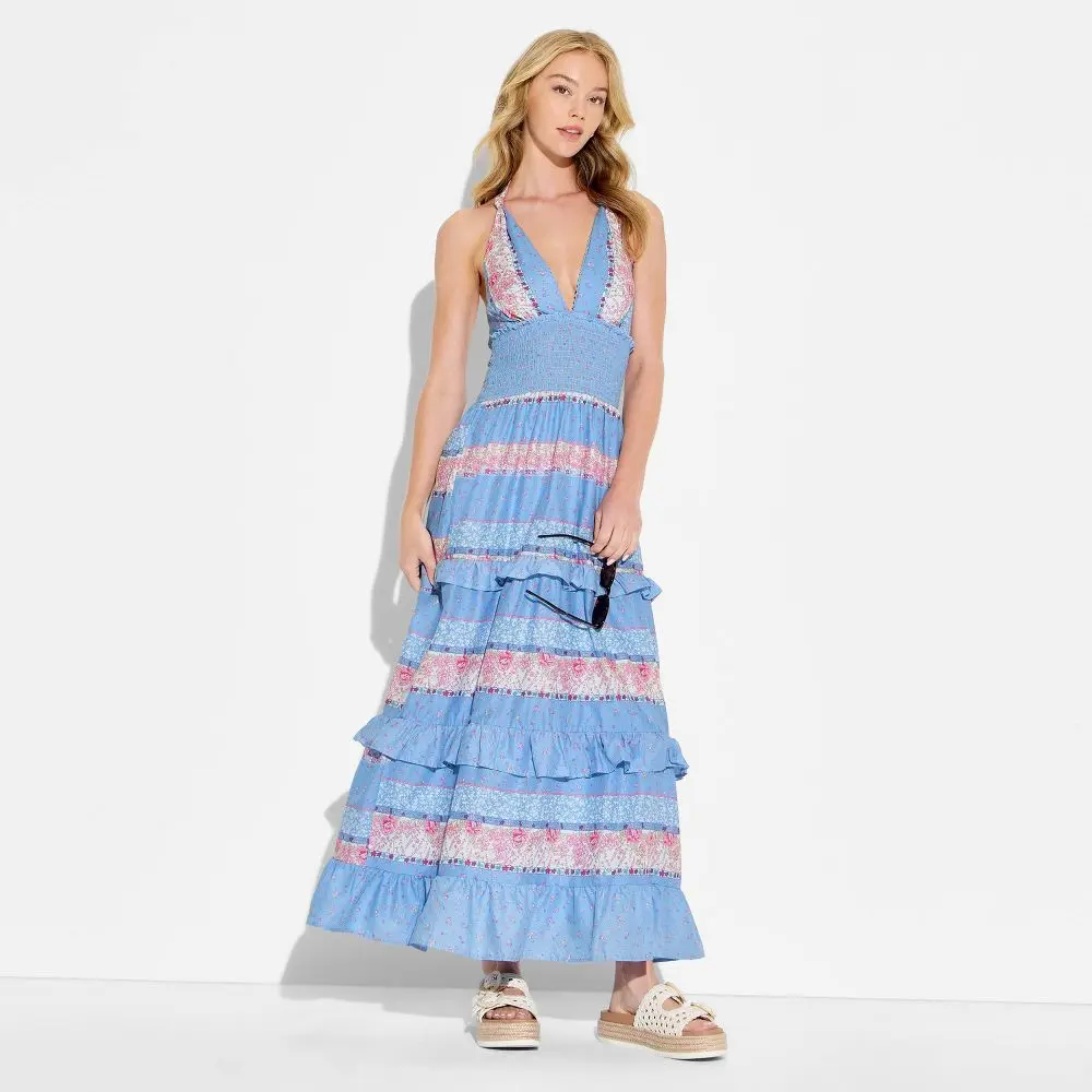 Women's Tiered Ruffle Maxi Dress - Wild Fable Blue Floral S
