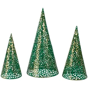 Northlight Set of 3 Green and Gold Tabletop Cone Trees 16"