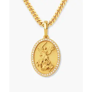 JAXXON Studded St. Michael Pendant - Gold