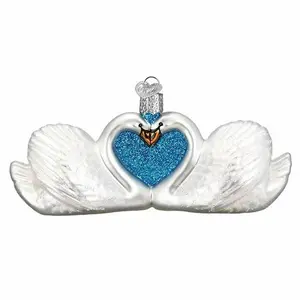 Old World Christmas Glass Blown Ornament, Swans in Love, 5.5"