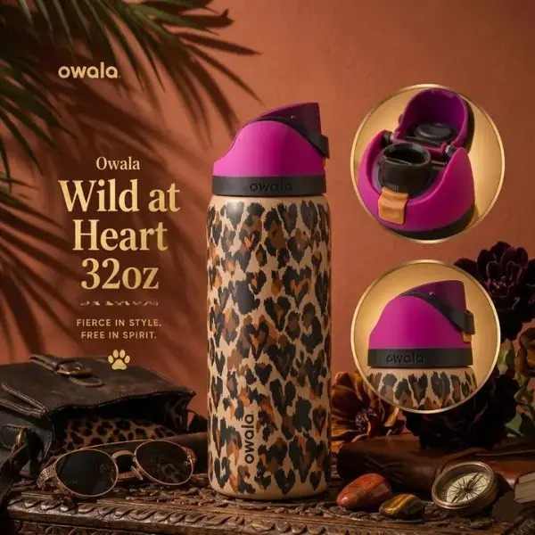NEW Owala Wild At Heart 32oz Free Sip Limited Edition UO Cheetah Print Vacuum Flask Drinkware