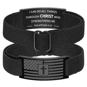 Bible Verse Bracelet for Men,American Flag Cross Bangle  Black Adjustable Trendy Men Accessries Christmas Birthday Easter Christian Jewelry Gifts,Trendy Bracelets for Boy,Father's day gifts idea,Dad gift beach jewelry bracelet  men