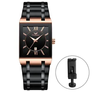 Men Square Tank Watch: Black Analog Quartz Luminous Hands Stainless Steel Band Business Elegant Date Rectangular Multifunction Wristwatch