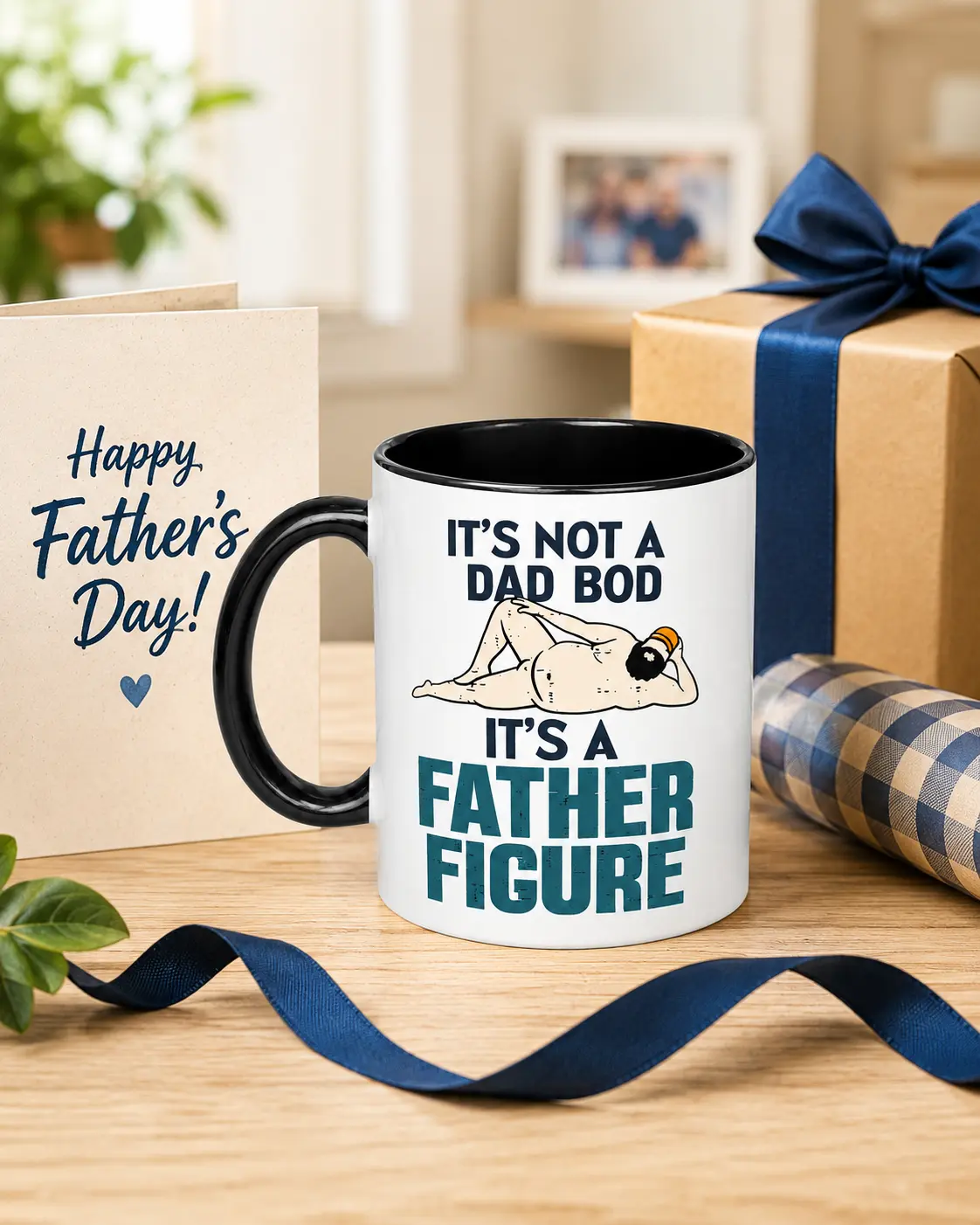 Funny "It's A Father Figure" Distressed Text Mug for Dads The perfect response to "dad bod" jokes: It's a father figure Funny "Father Figure vs Dad Bod" Coffee Mug