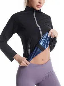 Women's Sweat-Enhancing Workout Jacket – Half Turtleneck, Zip Pocket, Colorblock Design, Yoga & Fitness Compression Top