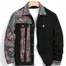 Men's Ethnic Pattern Embroidery Denim Jacket, Loose Casual Long Sleeve Button Front Outerwear for Spring & Fall, Fashion Men's Clothes for Daily Wear