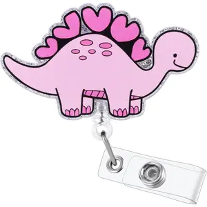 L-KC015 Pink Dinosaur Badge Reel, Cute Nursing Badge Reel, Retractable ID Badge Holder Clip, Nurse Badge Reels, Nursing Student Name Badge Holders, RN CNA MA Medical Worker Nurse Accessories
