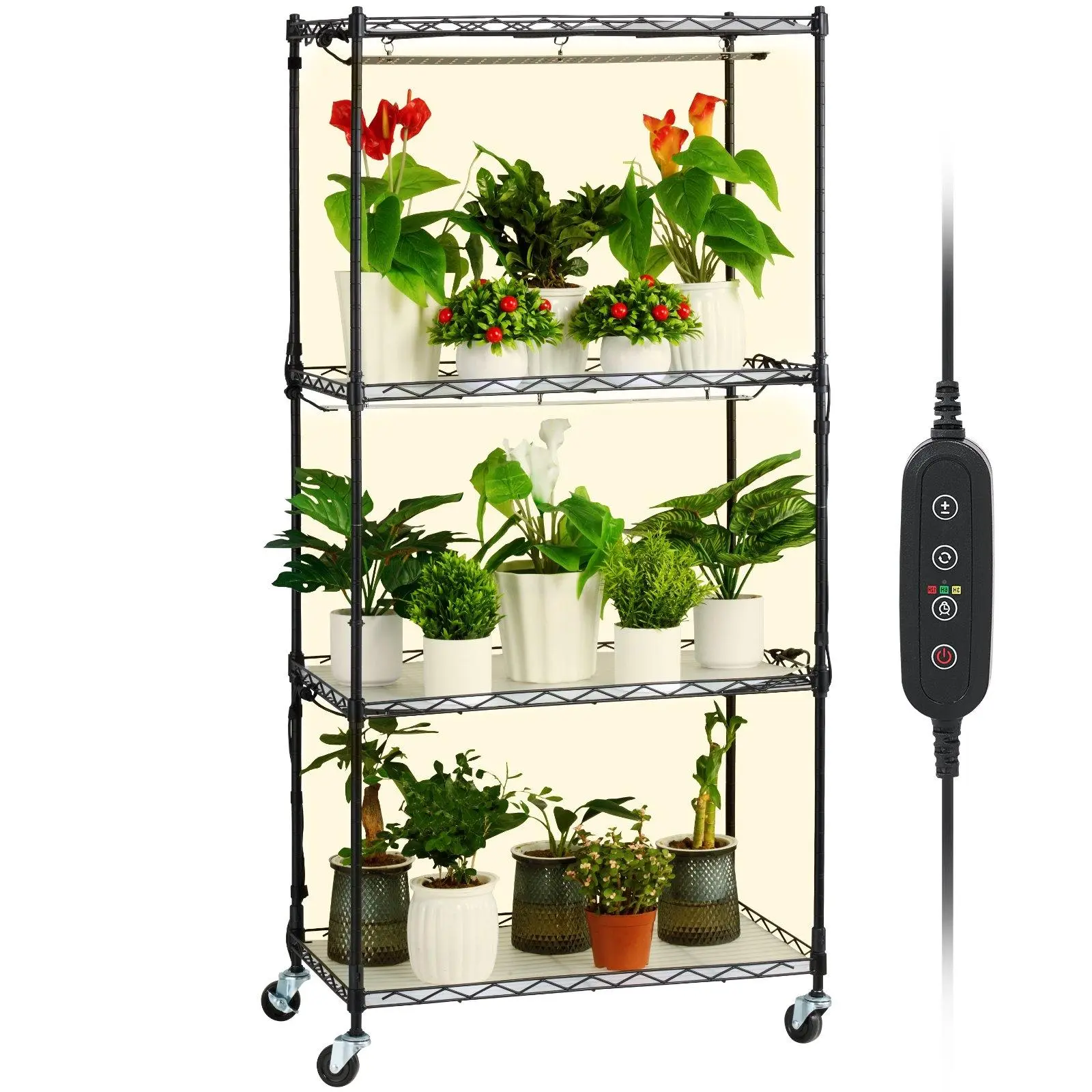 【Summerfinds】VEVOR Heavy Duty Industrial Steel Vertical Planter Tower, 4-Tier Adjustable 45W Grow Lights Garden Planter Stand with 7-Level Dimming, 23.6x13.8 in Tiers, Adjustable Grid Height, 49.8in Tall, 240lbs Capacity Indoor Plant Holder