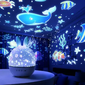 Colorful Life Rabbit Night Light for Kids Room Decor Bluetooth with Soothing Music Baby Night Lamp Star Projector,Christmas Gift