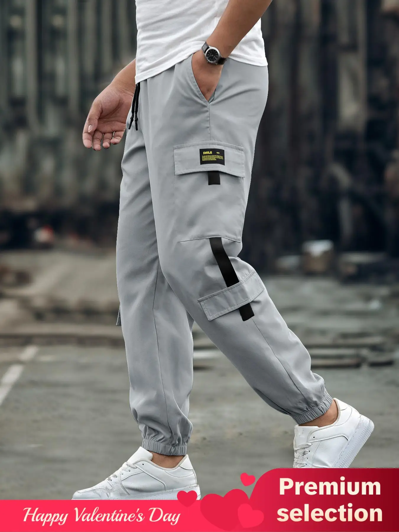 Men's Plain Letter Patched Pocket Drawstring Waist Cargo Pants, Going Out Outfit, Pants for Men, Regular Fit Casual Comfort Jogger Pants, Streetwear,