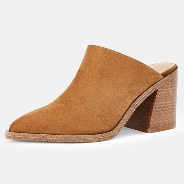 COUTGO Womens Mules Pumps Point Closed Toe Slip-on Heels Stacked Chunky Block Heel Backless Clogs
