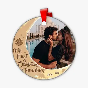 Custom Personalized Christmas Ornament - Upload Couple Photo - Our First Christmas Together sublimation ornaments
