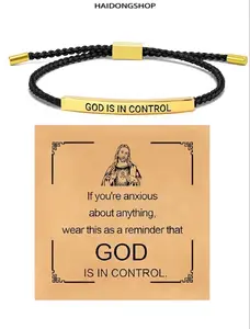 Inspirational Bracelet God Is In Control Dios Tiene El Control Adjustable Braided Christian Bracelet with Message Card Gift for Men Women