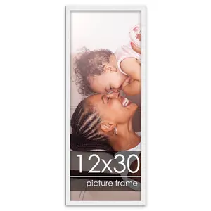 12x30 White Wood Picture Panoramic Frame - UV Acrylic, Foam Board Backing, Hanging Hardware
