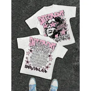 Mens Oversized Graphic Tee Streetwear Short Sleeve Crewneck Y2K Star Print Portrait Design Washed Cotton Soft Casual Summer Outfit Gift