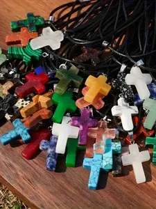 20-Piece Cross Pendant Set with Rope, Ideal for Jewelry Making, Mixed Colors, 10 Pendants + 10 Necklaces, Boho Style, All Seasons