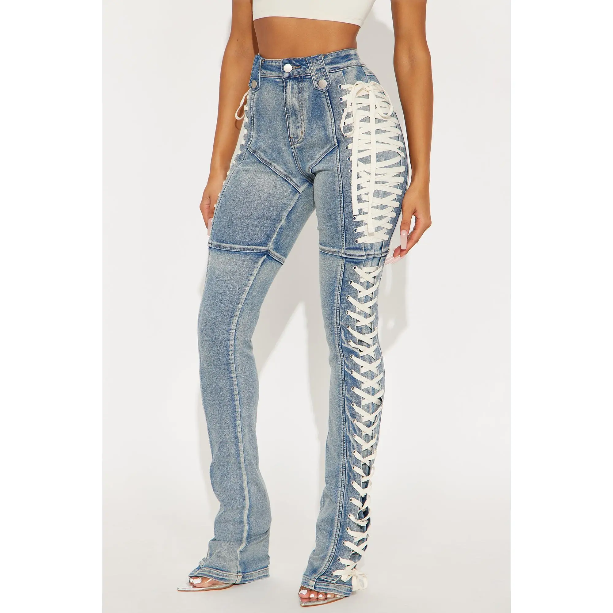 Tall Bootcut Jeans - Stretch, Lace-Up, Jaw Dropper Design, Medium Wash, Polyester-Spandex-Cotton-Rayon Sports & Outdoor Bottoms