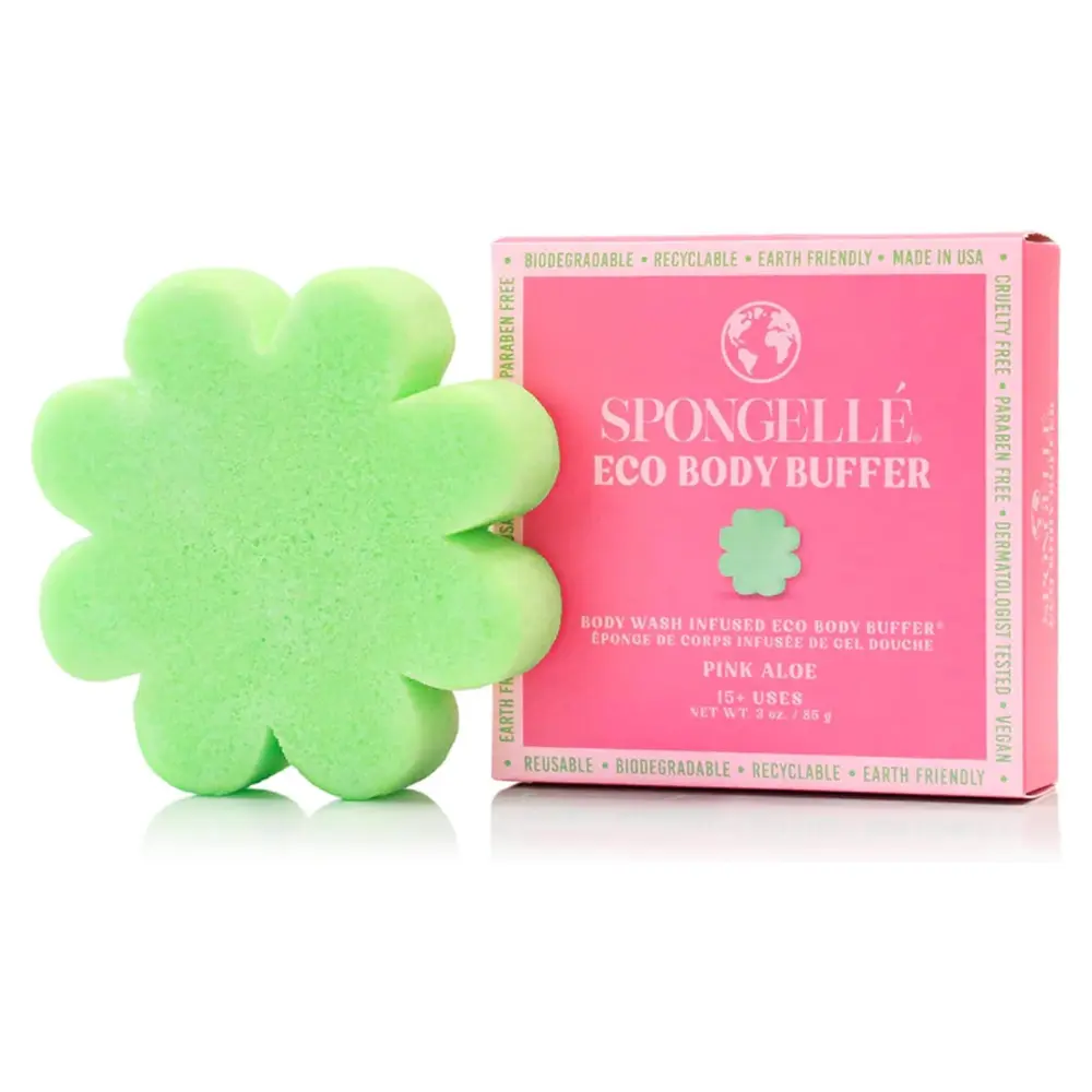 Spongellé Pink Aloe Eco Collection Body Buffer, Biodegradable, 15+ Uses