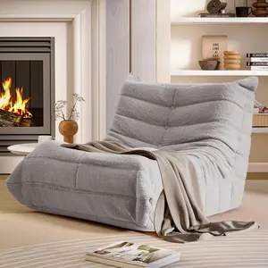 LAUSAINT HOME Giant Bean Bag Chair with Memory Foam for Adults, Ergonomic Chenille Fabric Lounger Couch for Living Room, Bedroom, No Assembly Required, Light Grey