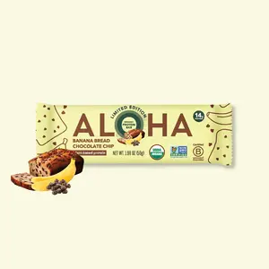 ALOHA Limited Edition Banana Bread Chocolate Chip Protein Bars - 12 Bars - Certified USDA Organic - 100% Plant-Based - 14g Of Protein - Only 3-5g of Real Sugar - Certified Vegan - Healthy Snack - No Sugar Alcohol Sweeteners