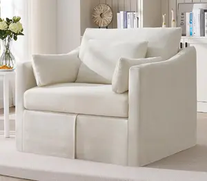 ONBRILL Oversized Accent Chair, 42 Inch Wide Slipcovered Sofa Chair with 3 Throw Pillows, Comfy Reading Chair, Deep Seat Armchair w/Sloped Arms, Modern Single Couch for Living Room, Apartment