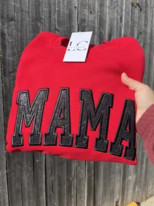 Red Sweater Black Glitter Mama Sweatshirt Embroidered Glitter Black MAMA Crewneck Mom Gift Trendy Mama Sweater Mother’s Day Gift
