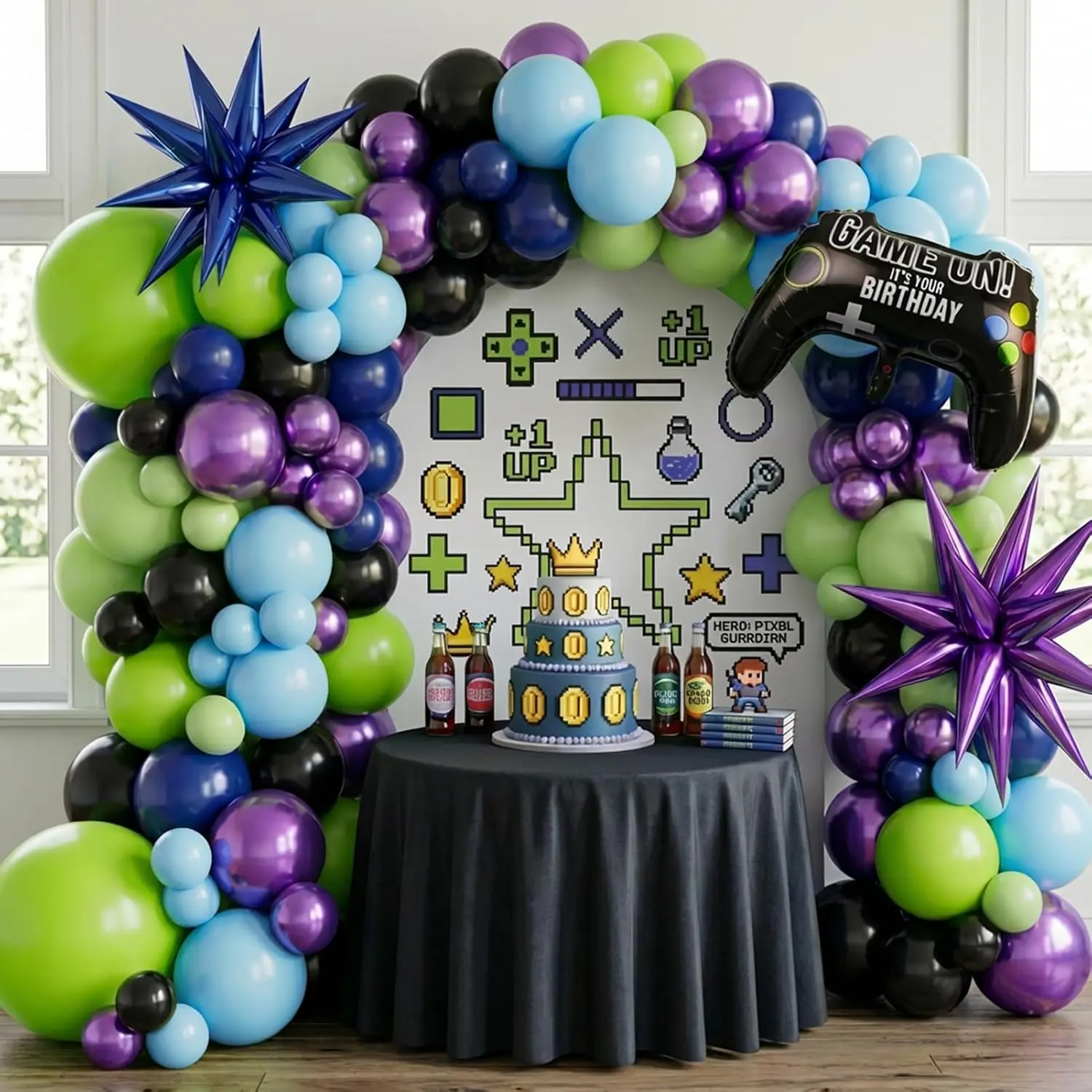 140PCS Gamer Balloon Garland Arch Kit with Controller Foil Balloons for Birthday Party Decor