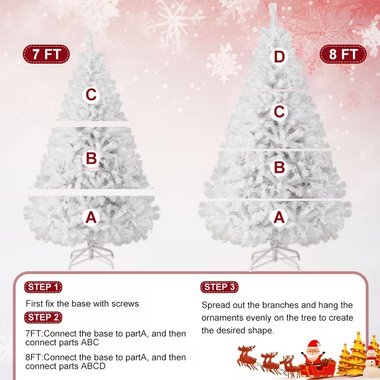 White Artificial Christmas Tree, 7ft Premium Unlit Hinged Spruce Full Tree, with 1000 Branch Tips and Metal Stand, Easy Assembly, for Indoor and Outdoor Use