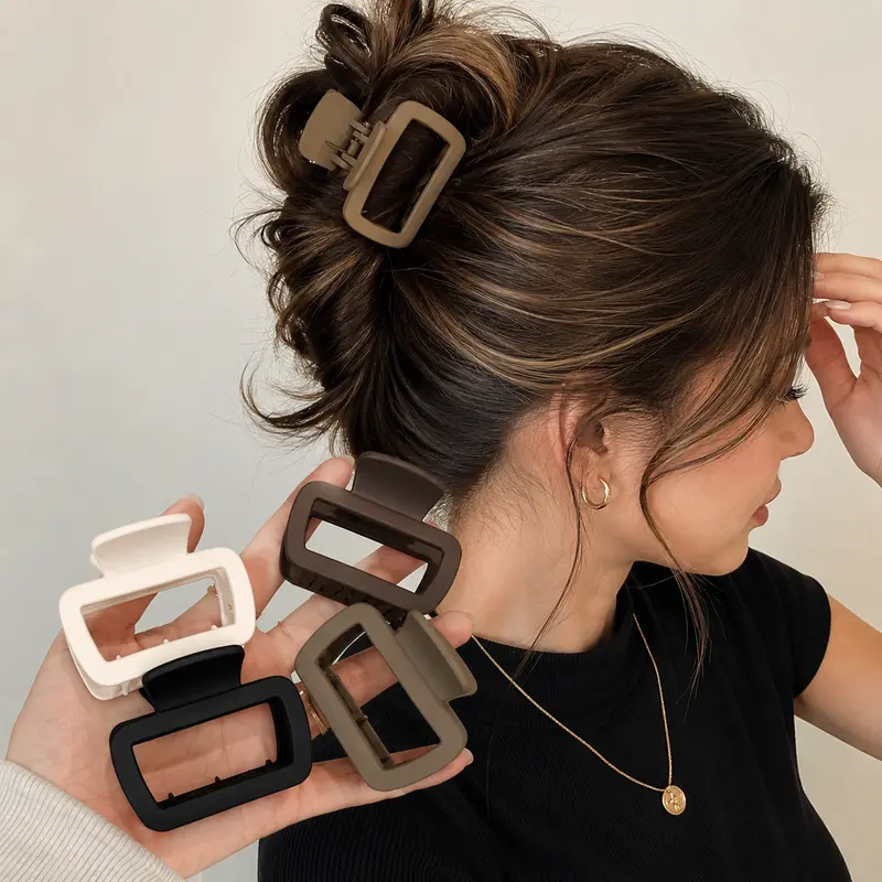 4PCS Mini Rectangle Hair Claw Clips, 4cm Small Hair Clips for Half-Up Styles, Bangs, Fine Hair, Daily Styling & Travel