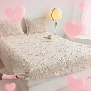 Valentine's Day Flannel Butterfly Bedding Set, King Queen Size Sheet, Deep Pocket, Includes Pillowcases