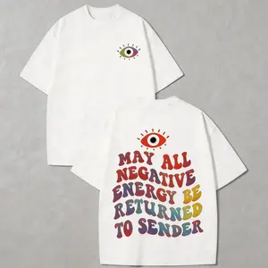 May All Negative Energy Be Returned To Sender Evil Eye Graphic T-Shirt, Vintage Oversized Retro Boho Aesthetic Tee, Spiritual Protection Positive Affirmation Streetwear Top for Men Women, Manifestation Gift & Spiritual Apparel