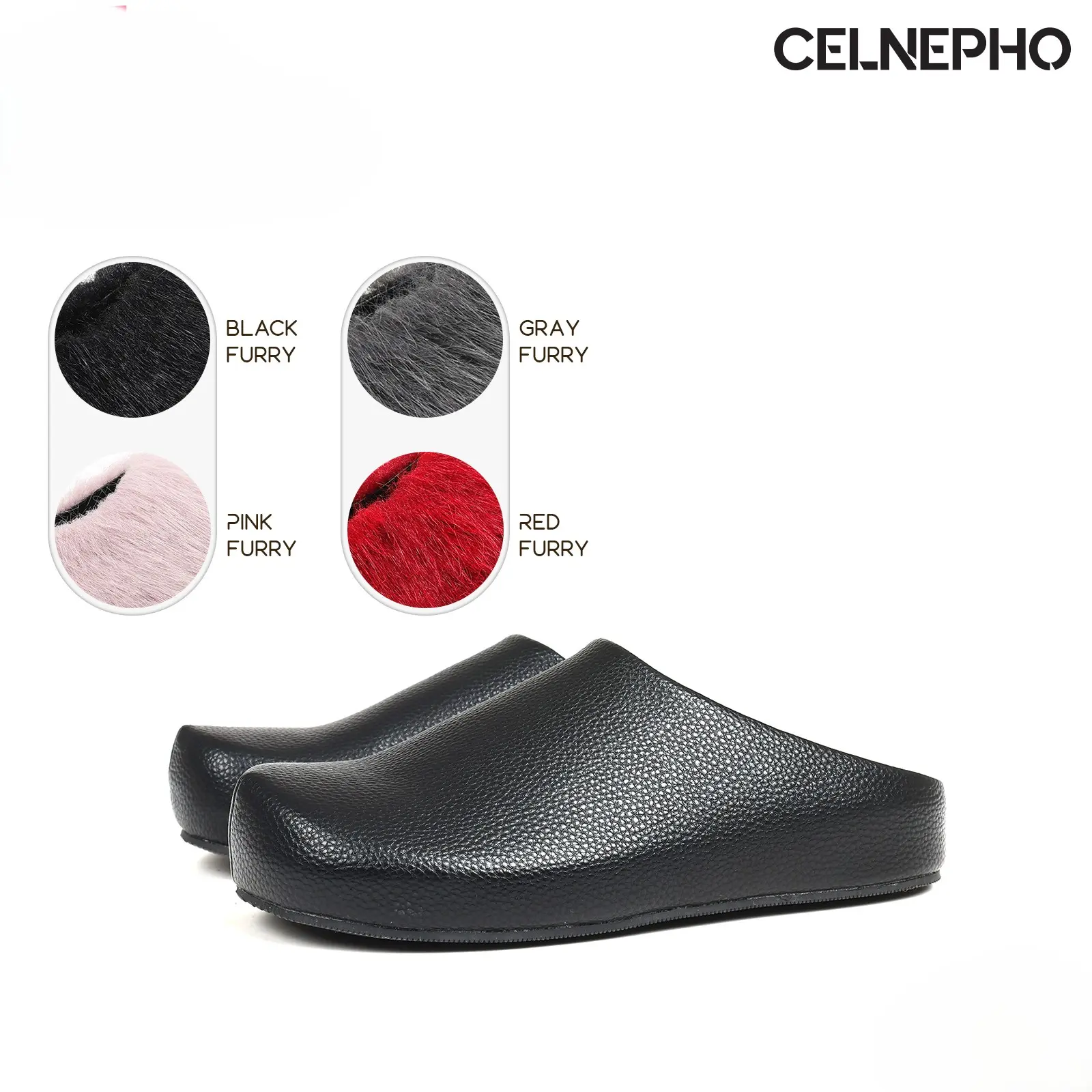 CELNEPHO Mules for Women Round Toe Flat Heel Cozy Warm Slides Easy Slip on Faux Fur Mules Comfy Gift Party Eceryday Wear Indoor Outdoor Dress Shoes