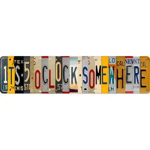 Five O Clock Somewhere Unique Metal Wall Decor for Home, Bar, Diner, Pub, 16 x 4 Inches,Fun Kitchen Decor, Unique Drinking Sign, Funny Bar Signs, Vintage Kitchen Signs