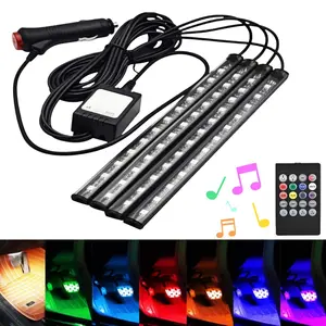 4x LED Car Atmosphere Lights Strip with Remote Kit, Music Control Sound Active Function, Multicolor 48 LED Car Interior Decoration Lamp with Car Cigarettet DC 12V, Universal For BMW Chevrolet Ford Honda Jeep Nissan Toyota Mercedes-Benz Hyundai Volkswagen