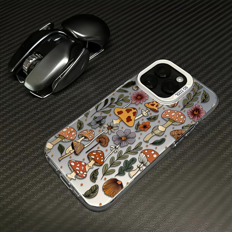 Mushrooms With Blooming Wildflowers Phone Case Durable Hard Acrylic Back Case With An Anti-Yellowing Coating, Made From High-Quality Designed For Reliable Drop Protection For Your Phone For iPhone 17.16.15.14.13.12.11.X.XS.XSMAX.XR.8.7